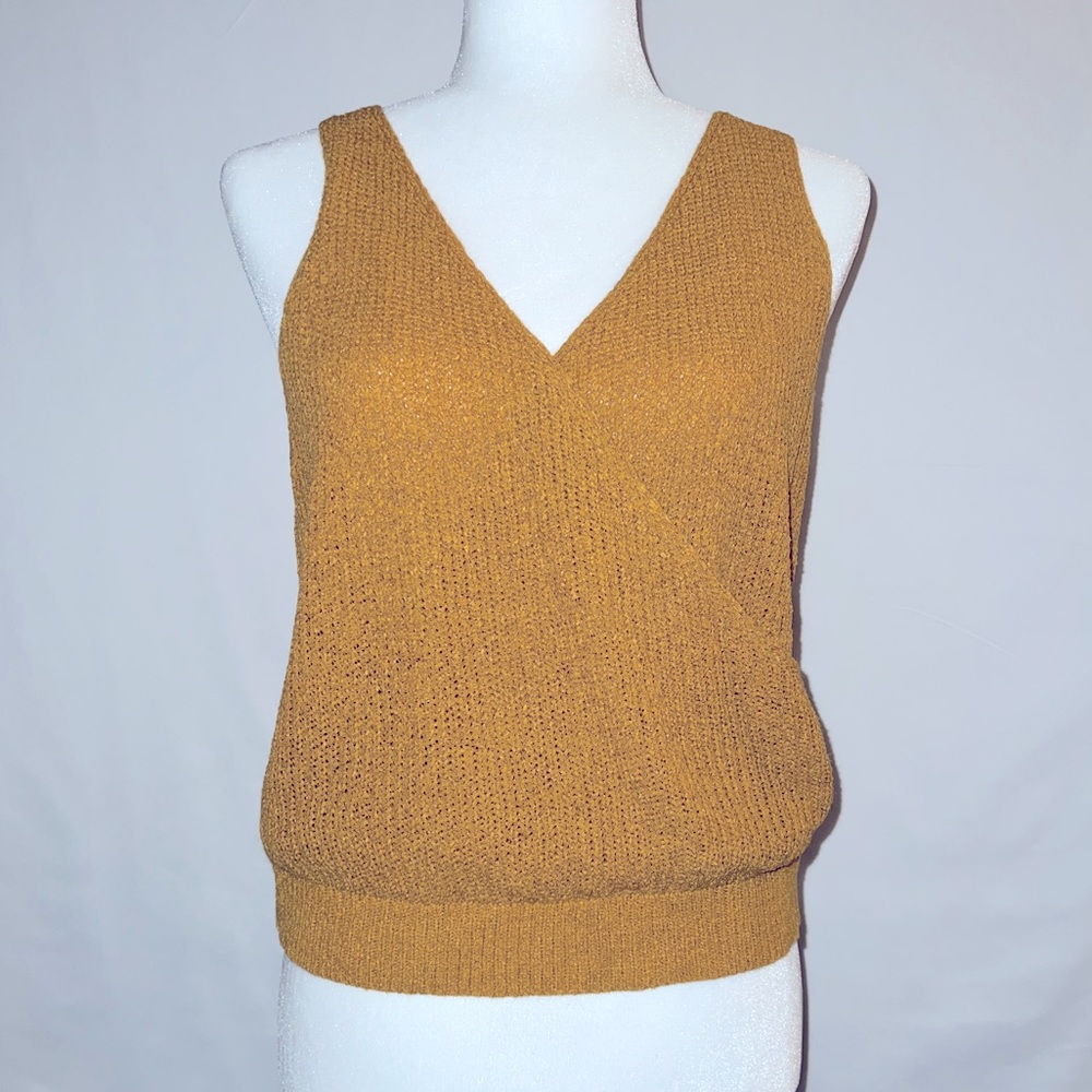 Anthro Pepin Mustard Yellow Knit Wrap Tank Sweater Size Small